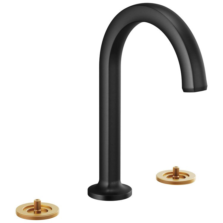 Lavatory Faucet Kintsu Widespread 6 to 16 Inch Spread Less Handle WaterSense Matte Black 1.5 Gallons per Minute Deck Arc Less Drain 3 Hole - Image 1