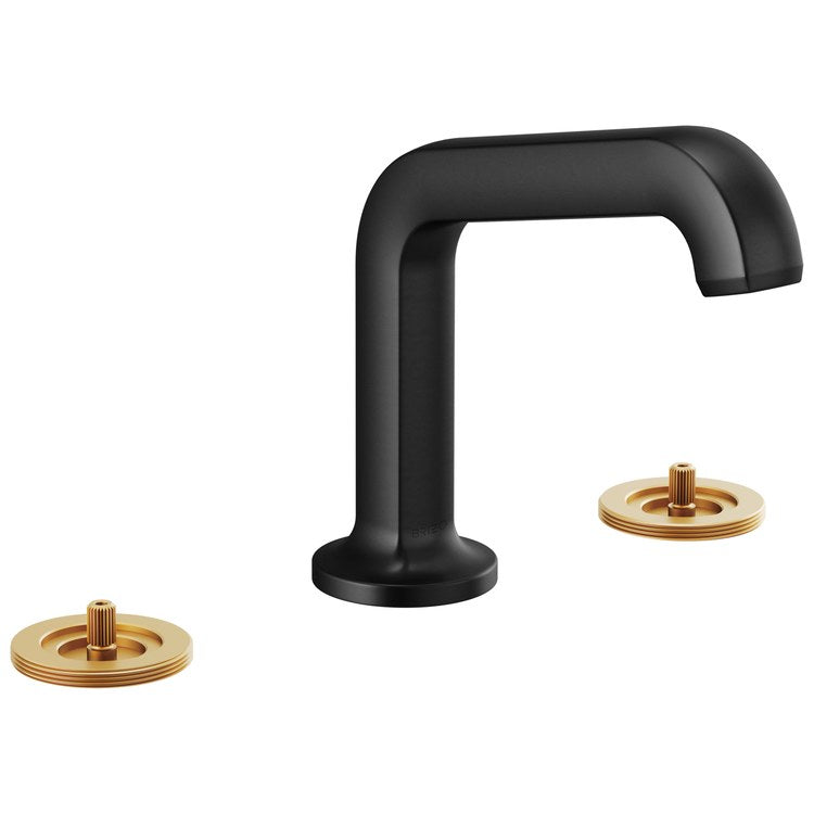 Lavatory Faucet Kintsu Widespread 6 to 16 Inch Spread Less Handle WaterSense Matte Black 1.5 Gallons per Minute Deck Angled Less Drain 3 Hole - Image 1