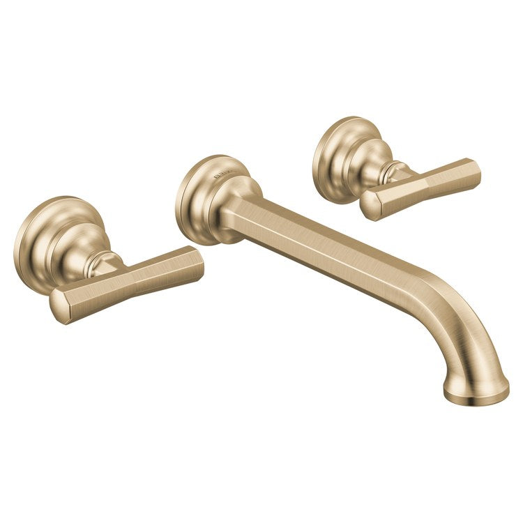 Lavatory Faucet Beauclere Wall Mount 8 Inch Spread 2 Less Handle WaterSense Brilliance Luxe Gold 1.2 Gallons per Minute Less Drain 3 Hole - Image 3