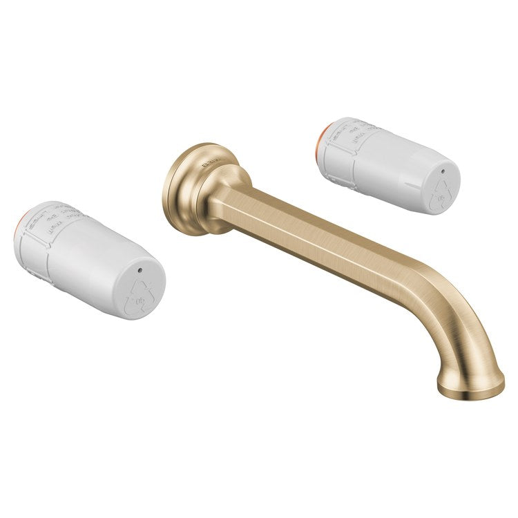 Lavatory Faucet Beauclere Wall Mount 8 Inch Spread 2 Less Handle WaterSense Brilliance Luxe Gold 1.2 Gallons per Minute Less Drain 3 Hole - Image 1