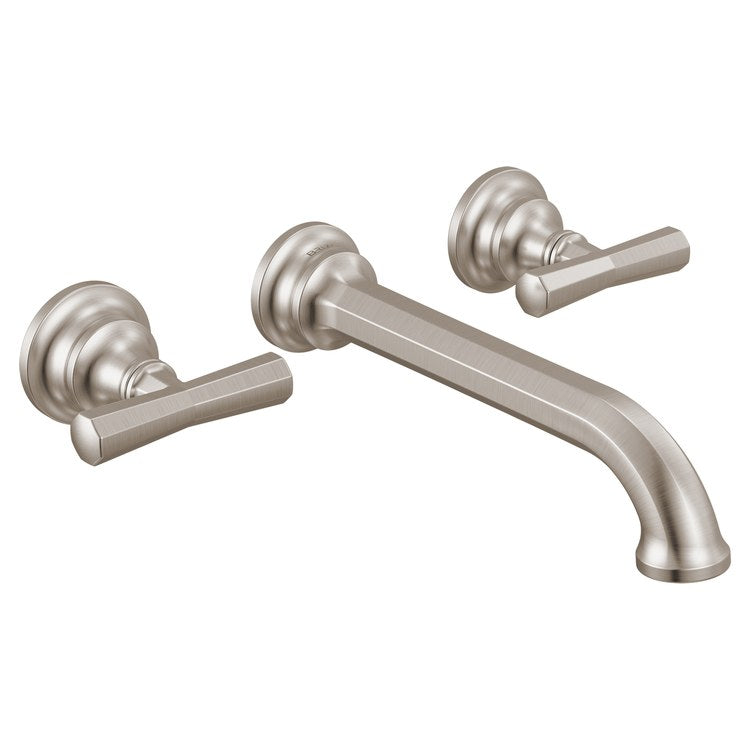 Lavatory Faucet Beauclere Wall Mount 8 Inch Spread 2 Less Handle WaterSense Brilliance Luxe Nickel 1.2 Gallons per Minute Less Drain 3 Hole - Image 3