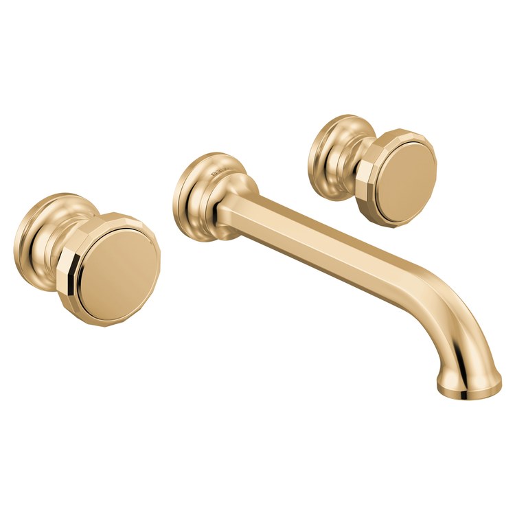 Lavatory Faucet Beauclere Wall Mount 8 Inch Spread 2 Less Handle WaterSense Brilliance Polished Gold 1.2 Gallons per Minute Less Drain 3 Hole - Image 2