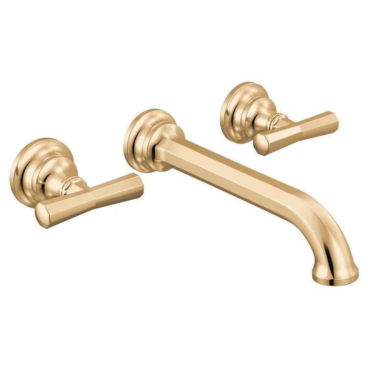 Lavatory Faucet Beauclere Wall Mount 8 Inch Spread 2 Less Handle WaterSense Brilliance Polished Gold 1.2 Gallons per Minute Less Drain 3 Hole - Image 3