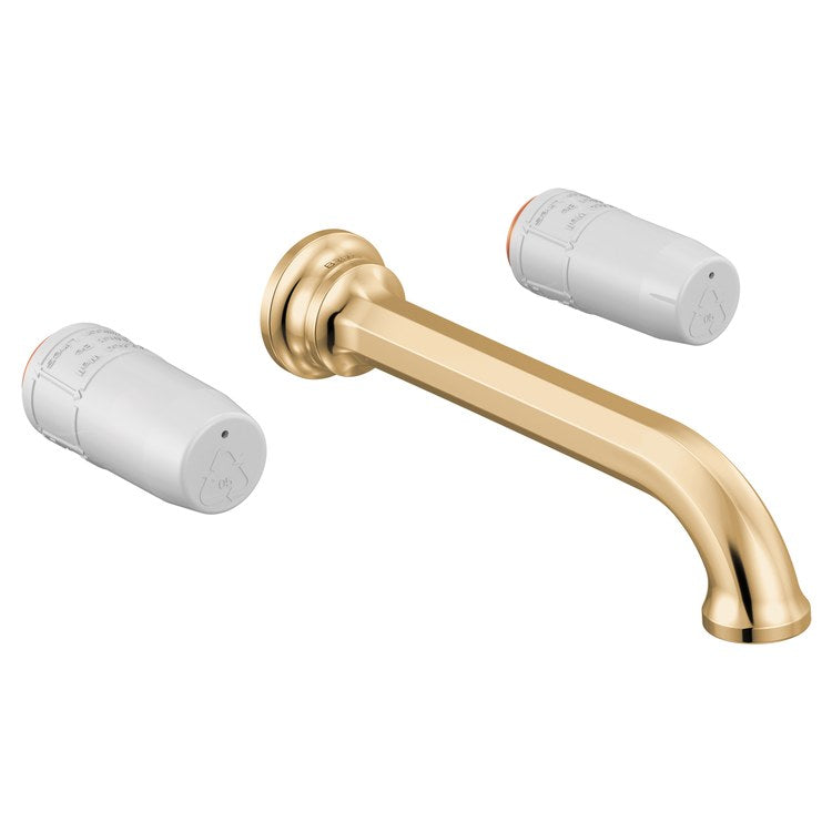Lavatory Faucet Beauclere Wall Mount 8 Inch Spread 2 Less Handle WaterSense Brilliance Polished Gold 1.2 Gallons per Minute Less Drain 3 Hole - Image 1