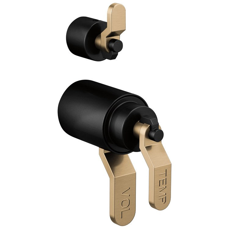 Handle Kit Litze Zinc 2 Industrial Lever Matte Black/Brilliance Luxe Gold ADA for TempAssure Thermostatic Valve with Integrated Diverter Trim - Image 1