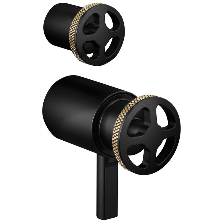 Handle Kit Litze Zinc 2 Wheel Matte Black/Brilliance Luxe Gold for TempAssure Thermostatic Valve with Integrated Diverter Trim - Image 1