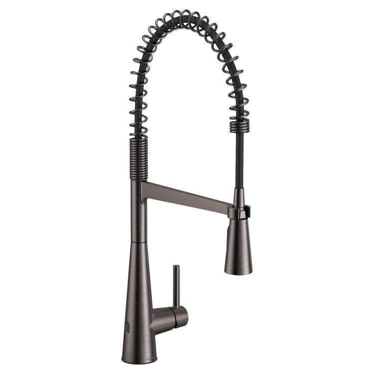 Kitchen Faucet Sleek Touchless Pre-Rinse Spring with Deck Plate 1 Lever ADA CALGreen Black Stainless High Arc 1/3 Hole PowerClean/MotionSense Wave 1.5 Gallons per Minute - Image 1