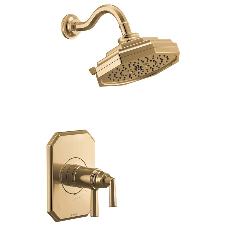Thermostatic Valve Trim Beauclere TempAssure with Showerhead 2 Lever Brilliance Polished Gold WaterSense ADA