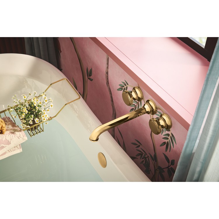 Tub Filler Trim Beauclere Two Handle Wall Mount Less Handles Brilliance Polished Gold ADA 8 Inch Spread 9.3 Gallons per Minute - Image 2
