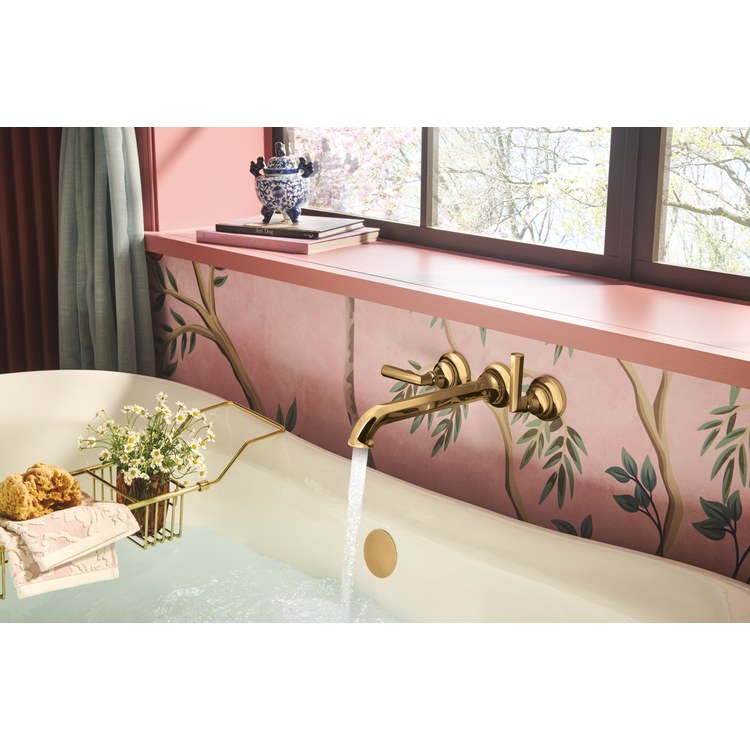 Tub Filler Trim Beauclere Two Handle Wall Mount Less Handles Brilliance Polished Gold ADA 8 Inch Spread 9.3 Gallons per Minute - Image 3
