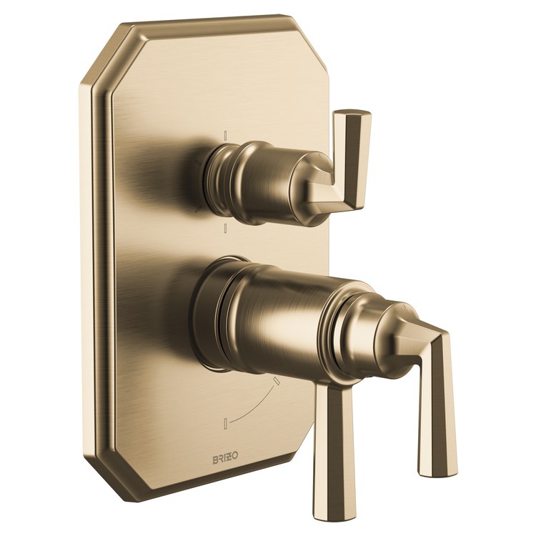 Thermostatic Valve Trim Beauclere TempAssure with Integrated 6 Function Diverter 3 Lever Brilliance Luxe Gold ADA - Image 1