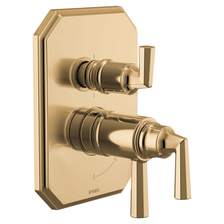 Thermostatic Valve Trim Beauclere TempAssure with Integrated 6 Function Diverter 3 Lever Brilliance Polished Gold ADA - Image 1