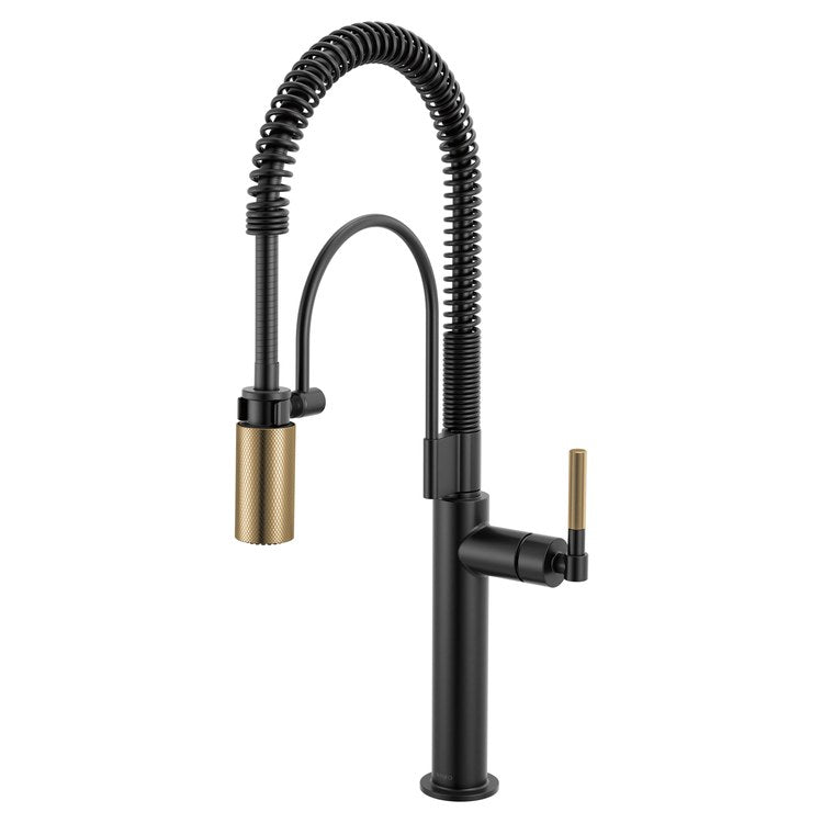 Kitchen Faucet Litze Semi Professional 1 Knurled Handle ADA Matte Black/Brilliance Luxe Gold Gooseneck 360 DEG Swivel 1 Hole 1.8 Gallons per Minute - Image 1