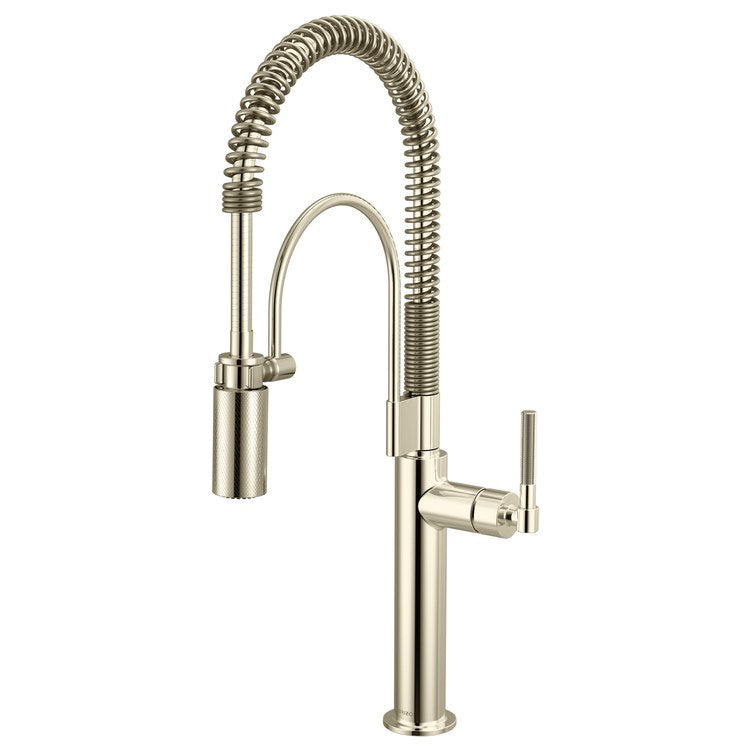 Kitchen Faucet Litze Semi Professional 1 Knurled Handle ADA Brilliance Polished Nickel Gooseneck 360 DEG Swivel 1 Hole 1.8 Gallons per Minute - Image 1