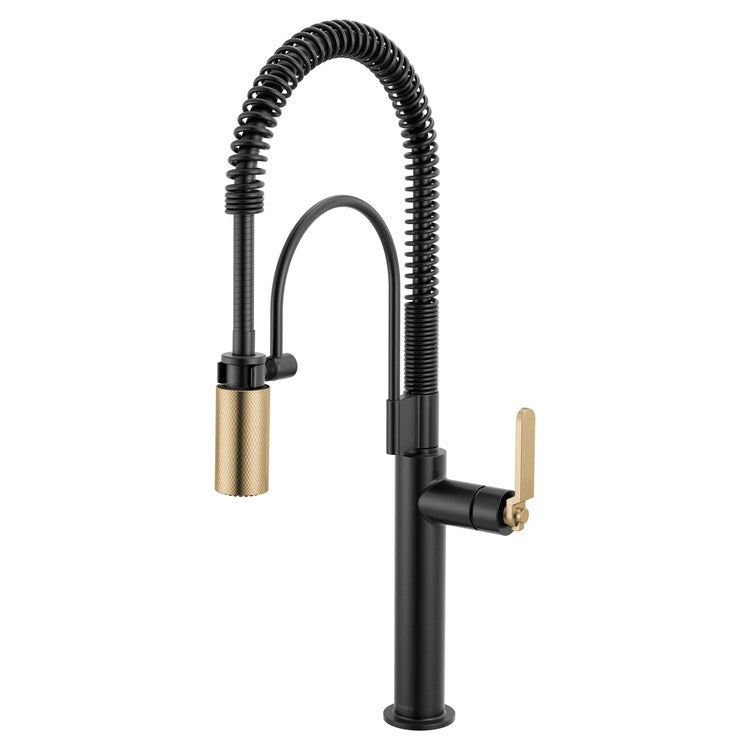 Kitchen Faucet Litze Semi Professional 1 Industrial Handle ADA Matte Black/Brilliance Luxe Gold Gooseneck 360 DEG Swivel 1 Hole 1.8 Gallons per Minute - Image 1