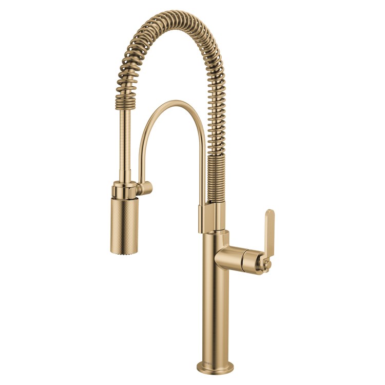 Kitchen Faucet Litze Semi Professional 1 Industrial Handle ADA Brilliance Luxe Gold Gooseneck 360 DEG Swivel 1 Hole 1.8 Gallons per Minute