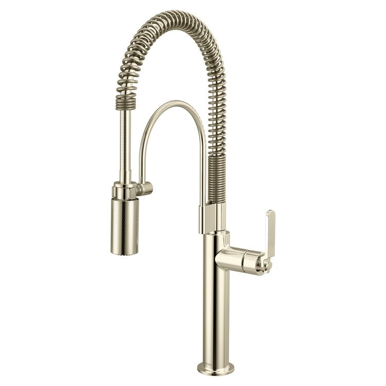 Kitchen Faucet Litze Semi Professional 1 Industrial Handle ADA Brilliance Polished Nickel Gooseneck 360 DEG Swivel 1 Hole 1.8 Gallons per Minute - Image 1