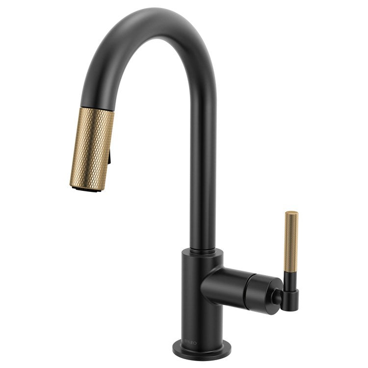 Prep Faucet Litze 1 Knurled Handle ADA Matte Black/Brilliance Luxe Gold Pull Down Dual Function Arc 360 DEG Swivel 1.8 Gallons per Minute - Image 1