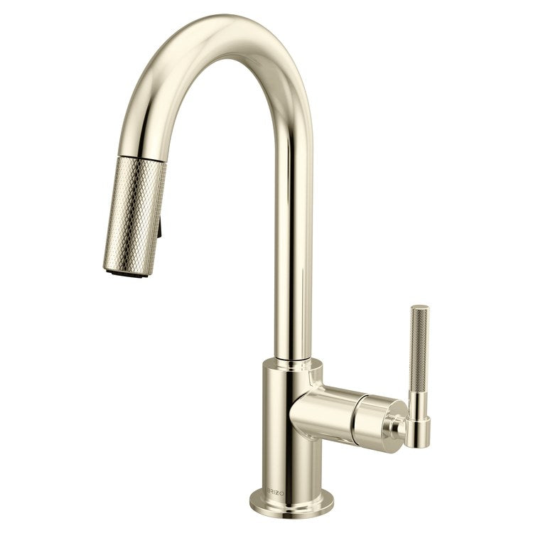 Prep Faucet Litze 1 Knurled Handle ADA Brilliance Polished Nickel Pull Down Dual Function Arc 360 DEG Swivel 1.8 Gallons per Minute - Image 1