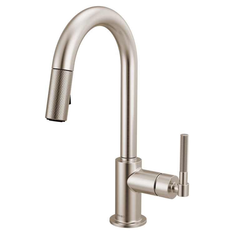 Prep Faucet Litze 1 Knurled Handle ADA Brilliance Stainless Pull Down Dual Function Arc 360 DEG Swivel 1.8 Gallons per Minute - Image 1