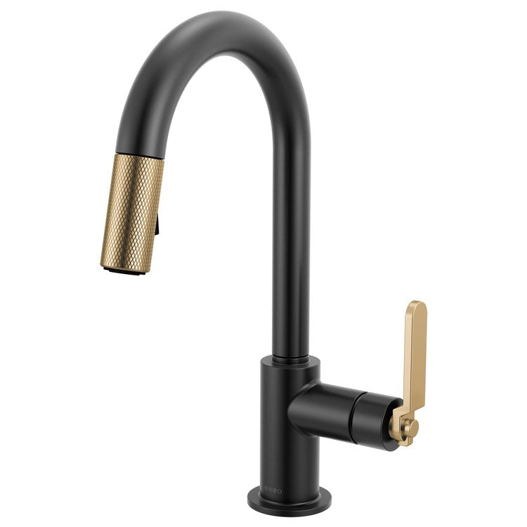 Prep Faucet Litze 1 Industrial Handle ADA Matte Black/Brilliance Luxe Gold Pull Down Dual Function Arc 360 DEG Swivel 1.8 Gallons per Minute - Image 1