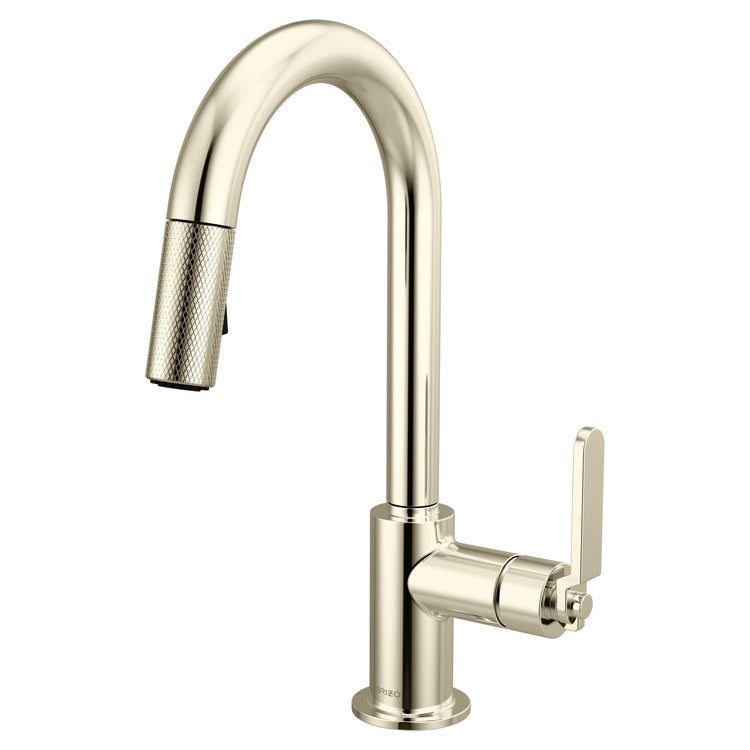 Prep Faucet Litze 1 Industrial Handle ADA Brilliance Polished Nickel Pull Down Dual Function Arc 360 DEG Swivel 1.8 Gallons per Minute - Image 1
