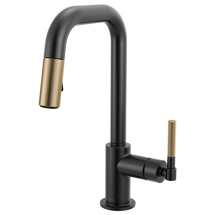 Prep Faucet Litze 1 Knurled Handle ADA Matte Black/Brilliance Luxe Gold Pull Down Dual Function Square 360 DEG Swivel 1.8 Gallons per Minute - Image 1