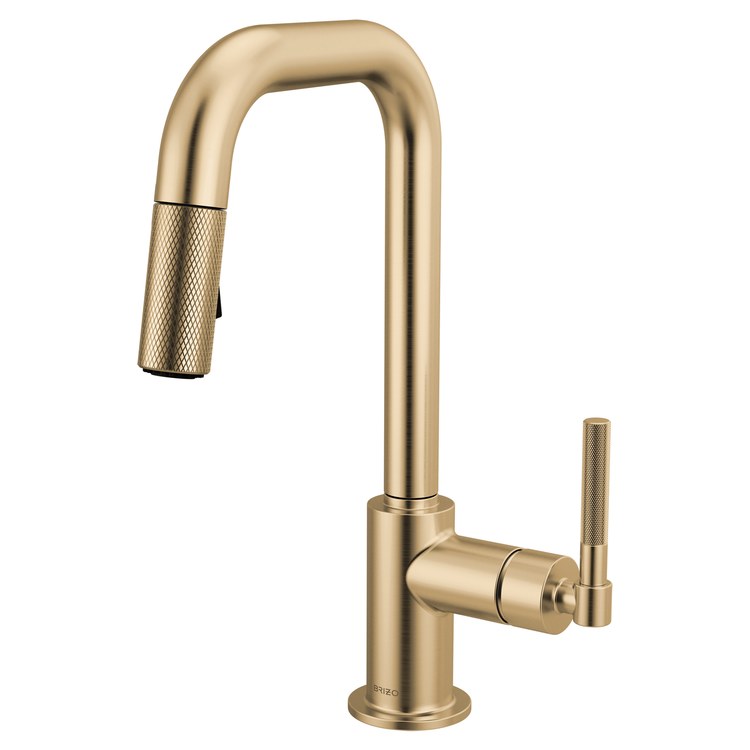 Prep Faucet Litze 1 Knurled Handle ADA Brilliance Luxe Gold Pull Down Dual Function Square 360 DEG Swivel 1.8 Gallons per Minute - Image 1