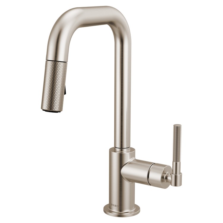 Prep Faucet Litze 1 Knurled Handle ADA Brilliance Stainless Pull Down Dual Function Square 360 DEG Swivel 1.8 Gallons per Minute - Image 1