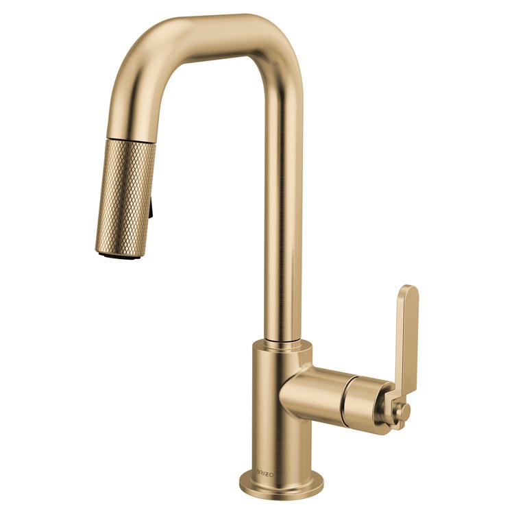 Prep Faucet Litze 1 Industrial Handle ADA Brilliance Luxe Gold Pull Down Dual Function Square 360 DEG Swivel 1.8 Gallons per Minute - Image 1