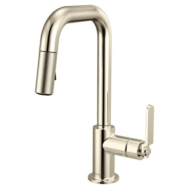 Prep Faucet Litze 1 Industrial Handle ADA Brilliance Polished Nickel Pull Down Dual Function Square 360 DEG Swivel 1.8 Gallons per Minute - Image 1