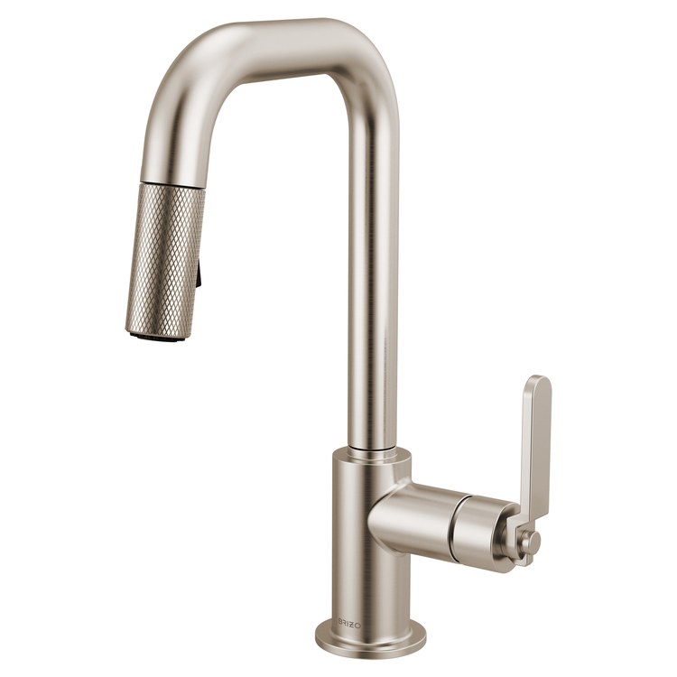 Prep Faucet Litze 1 Industrial Handle ADA Brilliance Stainless Pull Down Dual Function Square 360 DEG Swivel 1.8 Gallons per Minute - Image 1