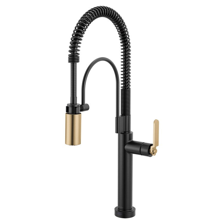 Kitchen Faucet Litze Smarttouch Semi Professional 1 Industrial Handle ADA Matte Black/Brilliance Luxe Gold Gooseneck 360 DEG Swivel 1 Hole TempID 1.8 Gallons per Minute - Image 1