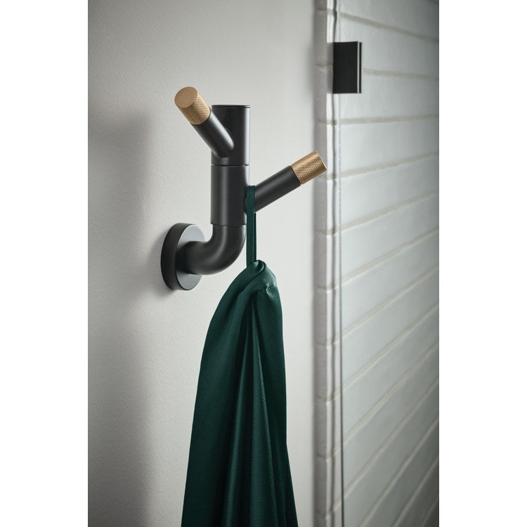 Robe Hook Litze Rotating Double with Knurling Matte Black/Brilliance Luxe Gold Wall Mount Metal - Image 2