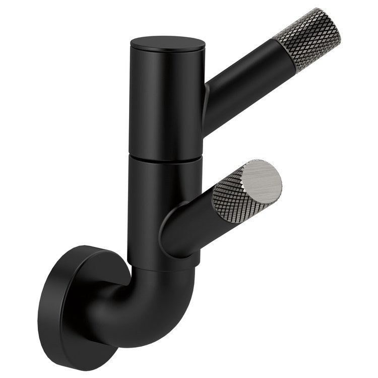 Robe Hook Litze Rotating Double with Knurling Matte Black/Brilliance Luxe Steel Wall Mount Metal - Image 1
