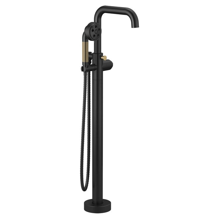Tub Filler Trim Litze Freestanding with Handshower Less Handle Matte Black/Brilliance Luxe Gold WaterSense ADA Floor Mount 15 Gallons per Minute - Image 1