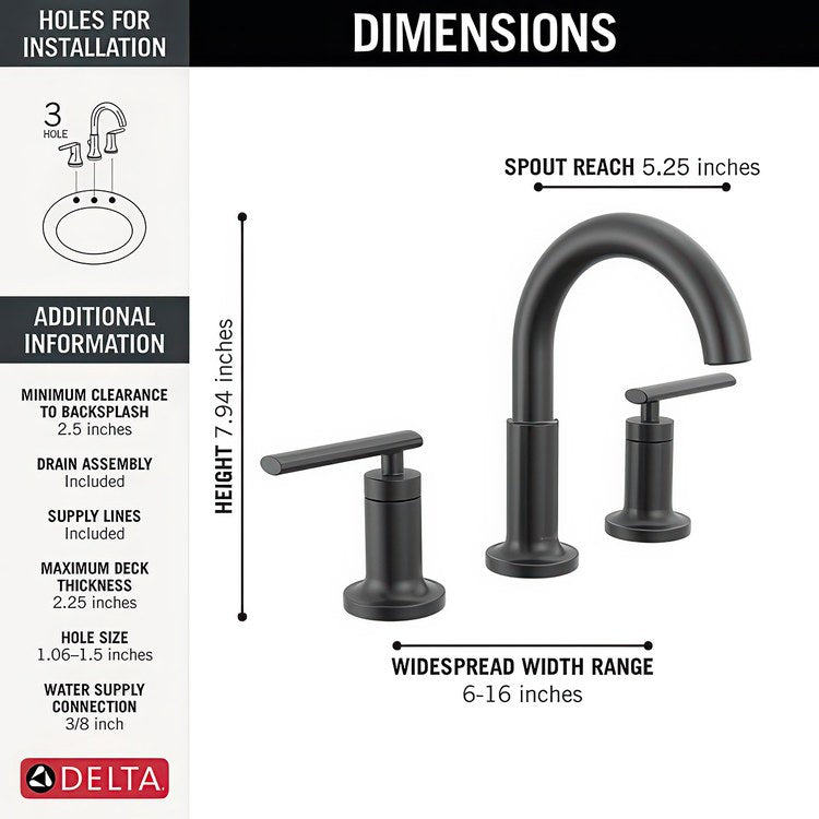 Lavatory Faucet Altado Widespread 2 Lever Matte Black 1.2 Gallons per Minute Deck Mount Metal Pop-Up 3 Hole Diamond Seal Technology - Image 3