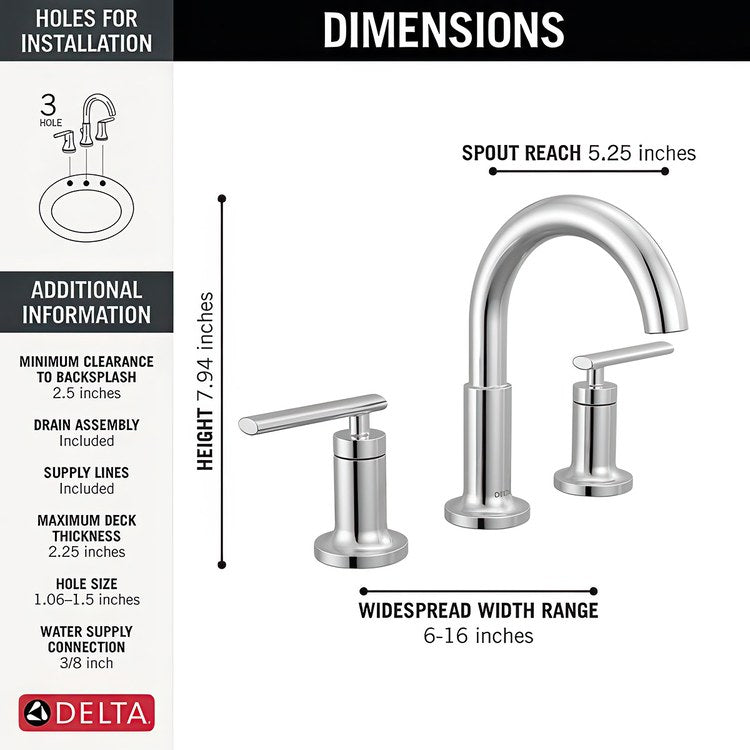 Lavatory Faucet Altado Widespread 2 Lever Chrome 1.2 Gallons per Minute Deck Mount Metal Pop-Up 3 Hole Diamond Seal Technology - Image 2