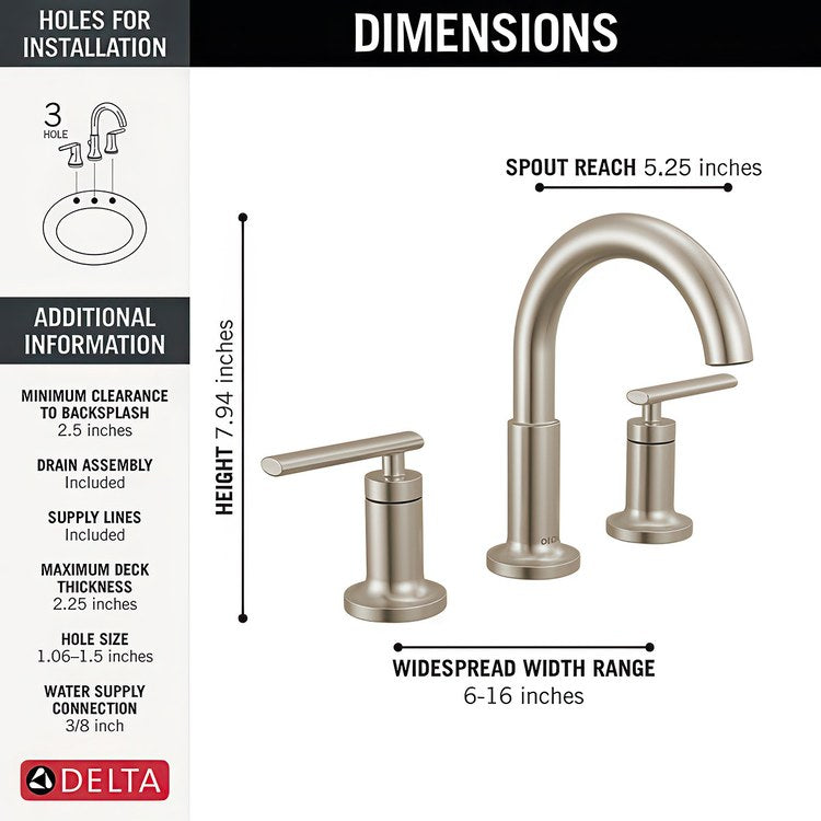 Lavatory Faucet Altado Widespread 2 Lever Stainless 1.2 Gallons per Minute Deck Mount Metal Pop-Up 3 Hole Diamond Seal Technology - Image 2