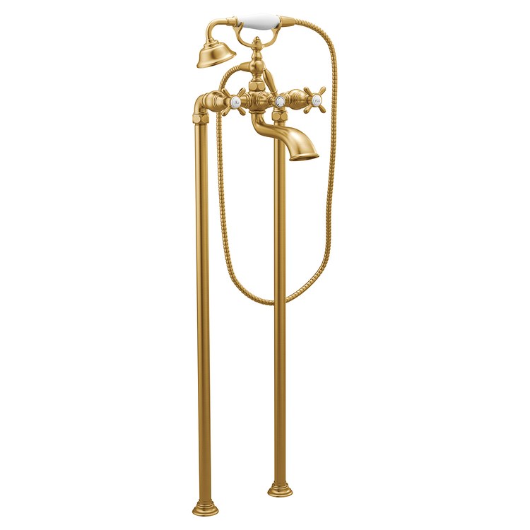 Tub Filler Weymouth with Handshower 8 Inch Spread 2 Lever WaterSense Brushed Gold Wall Mount 10 Gallons per Minute - Image 1