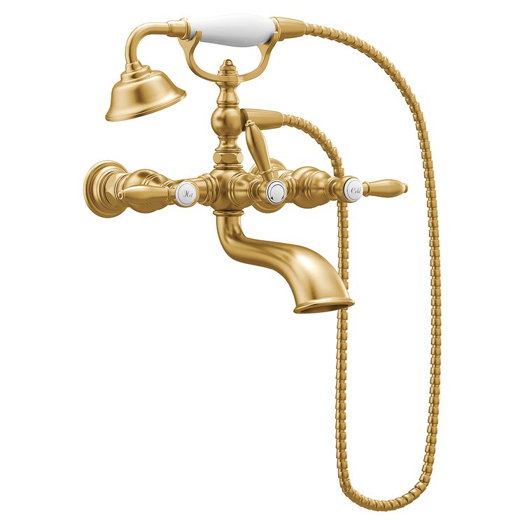 Tub Filler Weymouth with Handshower 2 Lever WaterSense Brushed Gold Wall Mount 10 Gallons per Minute - Image 2
