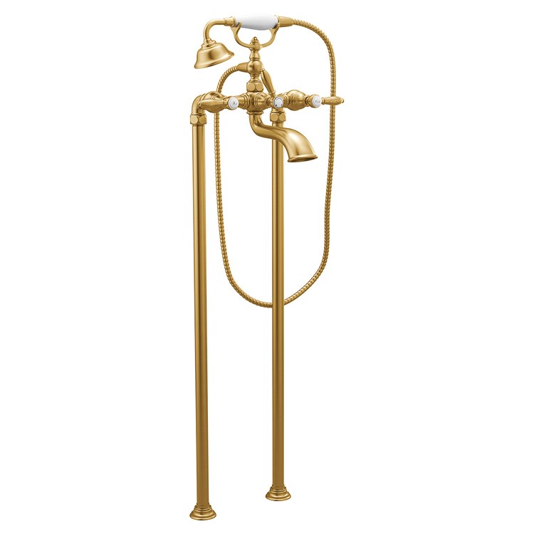 Tub Filler Weymouth with Handshower 2 Lever WaterSense Brushed Gold Wall Mount 10 Gallons per Minute - Image 1