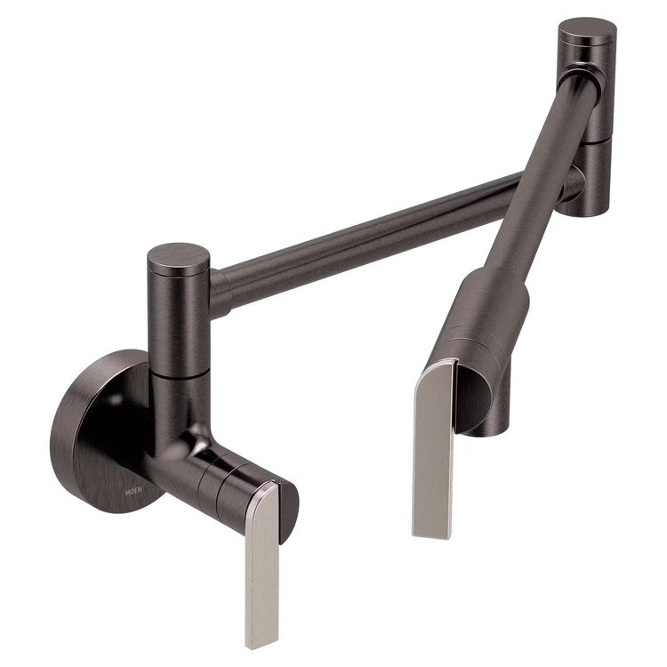 Pot Filler Modern Nio 2 Lever Black Stainless 1 Hole Wall 5.5 Gallons per Minute