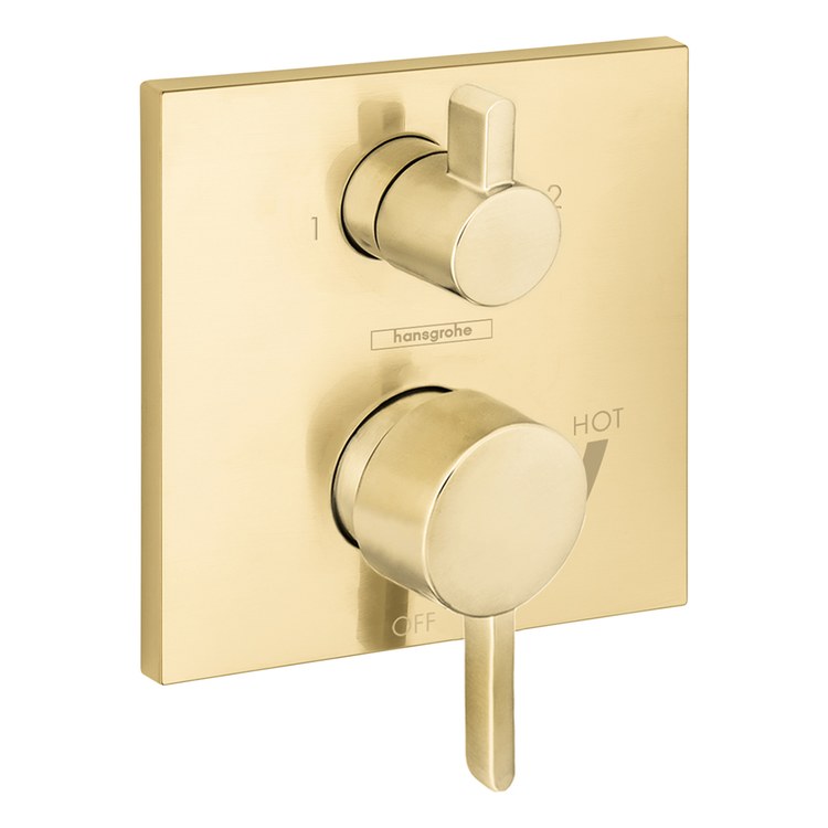 Pressure Balance Valve Trim Ecostat Square with Diverter 2 Lever Brushed Gold Optic ADA - Image 1