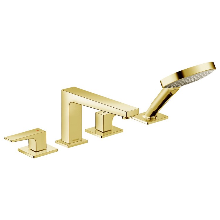 Roman Tub Trim Metropol with Handshower 2 Lever Brushed Gold Optic WaterSense 8-3/4 Inch Spread 4 Hole 6.0 Gallons per Minute - Image 1