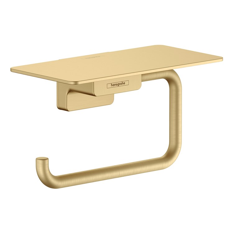 Toilet Paper Holder AddStoris Rectangular with Shelf Brushed Gold Optic Metal 6 Inch 3-1/8 Inch Wall Mount - Image 1
