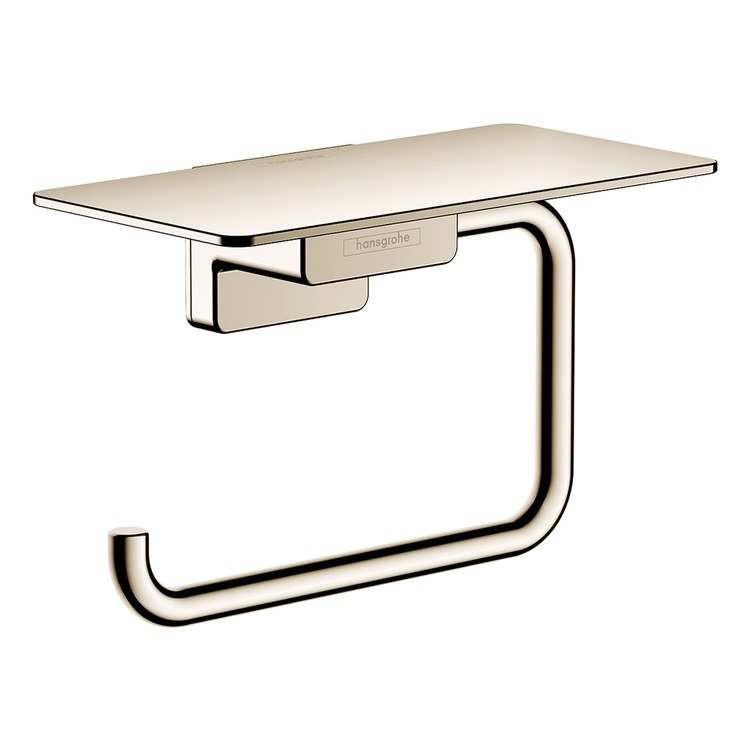 Toilet Paper Holder AddStoris Rectangular with Shelf Polished Nickel Metal 6 Inch 3-1/8 Inch Wall Mount