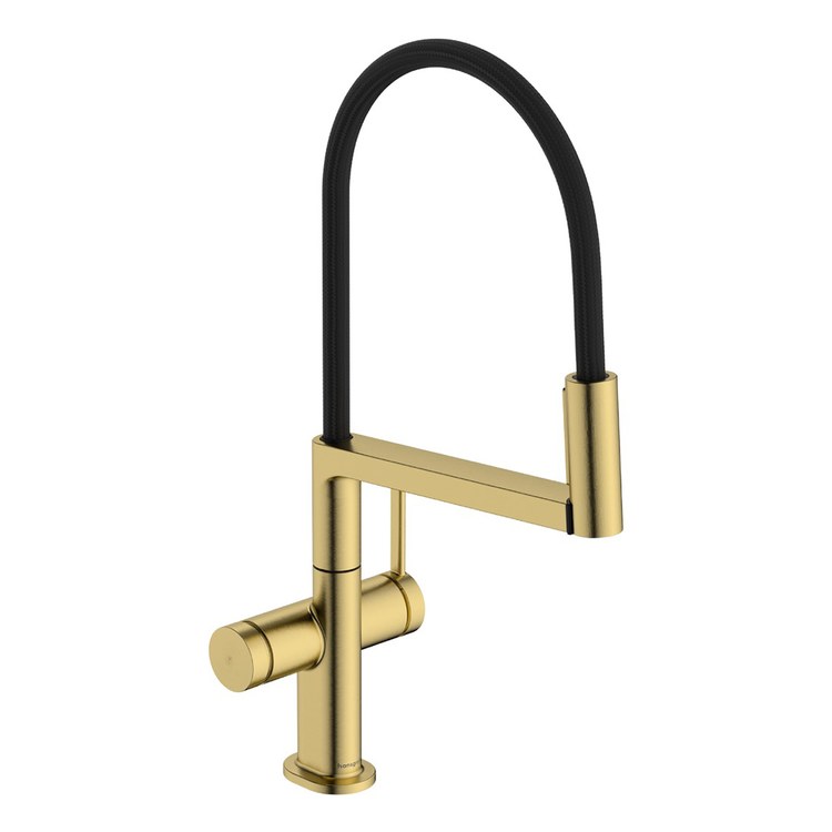 Kitchen Faucet Talis N Semi-Pro Brushed Gold Optic Pull Down PowderSpray High Arc Swivel 1 Hole 1.75 Gallons per Minute - Image 1