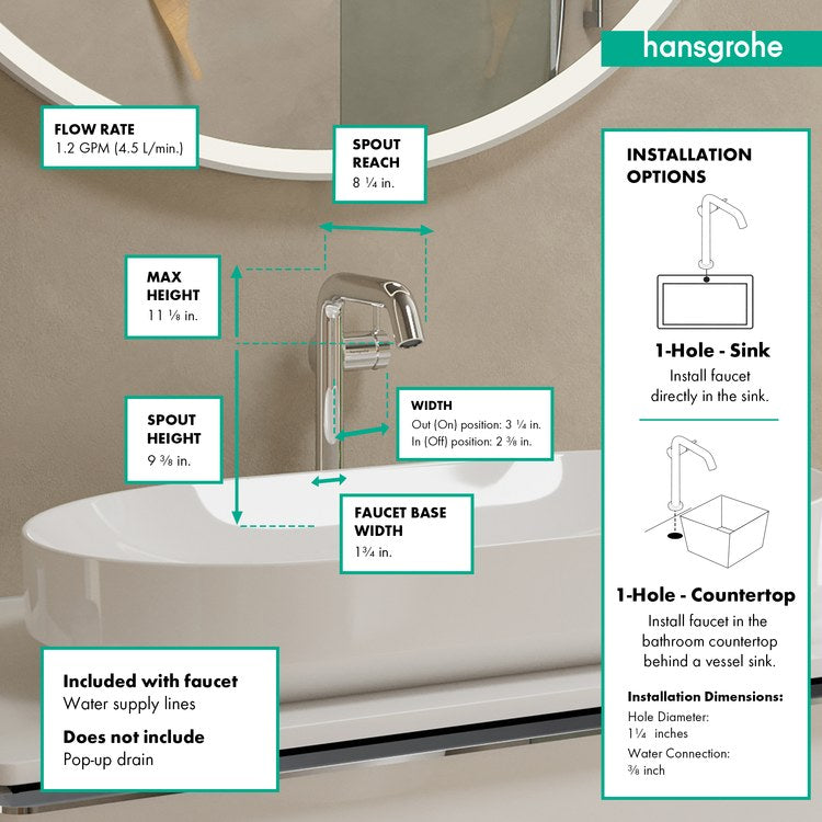 Lavatory Faucet Tecturis S Fine 240 1 Lever ADA WaterSense Brushed Black Chrome 1.2 Gallons per Minute Less Drain 1 Hole AirPower EcoRight ComfortZone - Image 3