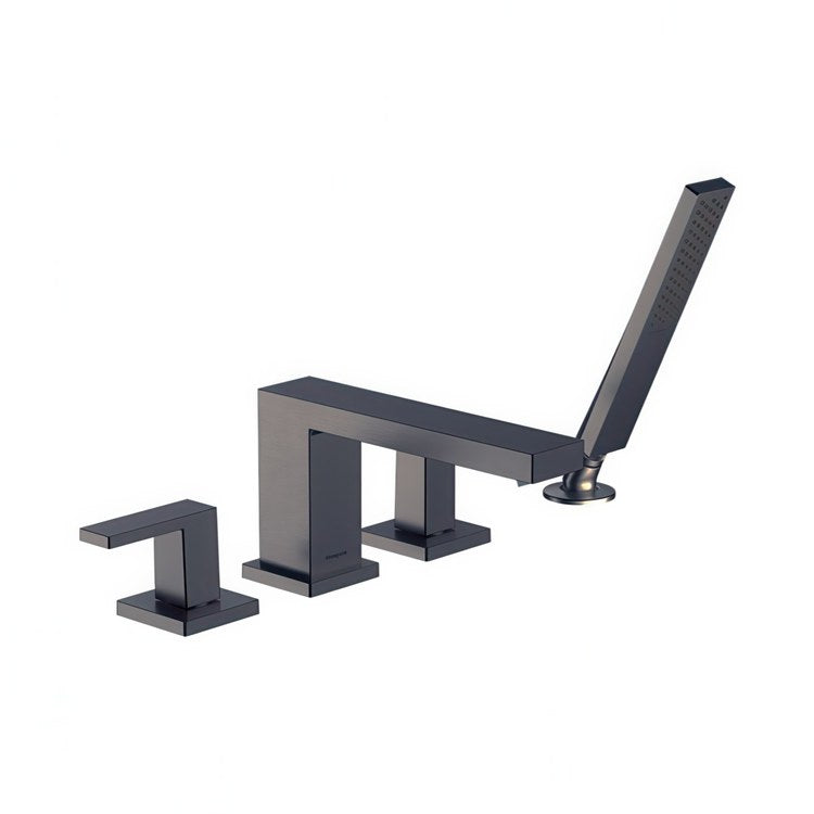 Roman Tub Trim Tecturis E 2 Lever Brushed Black Chrome WaterSense 10 Inch Spread 4 Hole - Image 1